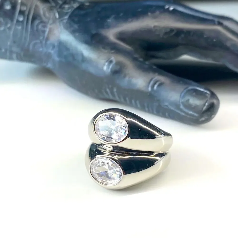 NEW Silver Mirroring Rhinestone Statement Ring